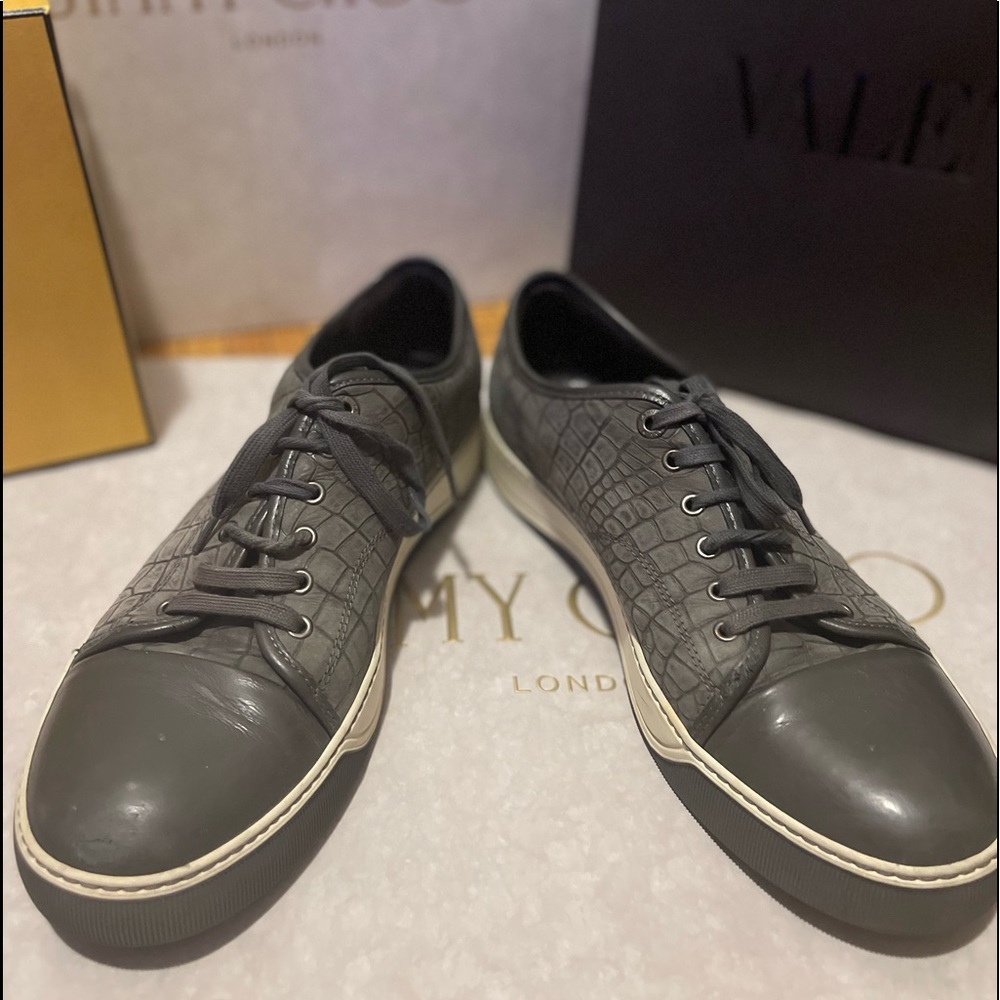 Lanvin Gray Crocodile-Embossed Men's Shoes